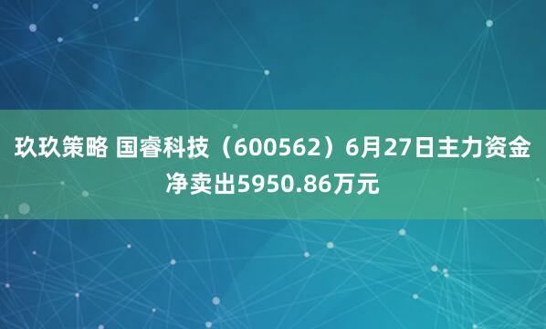 玖玖策略 国睿科技（600562）6月27日主力资金净卖出5950.86万元